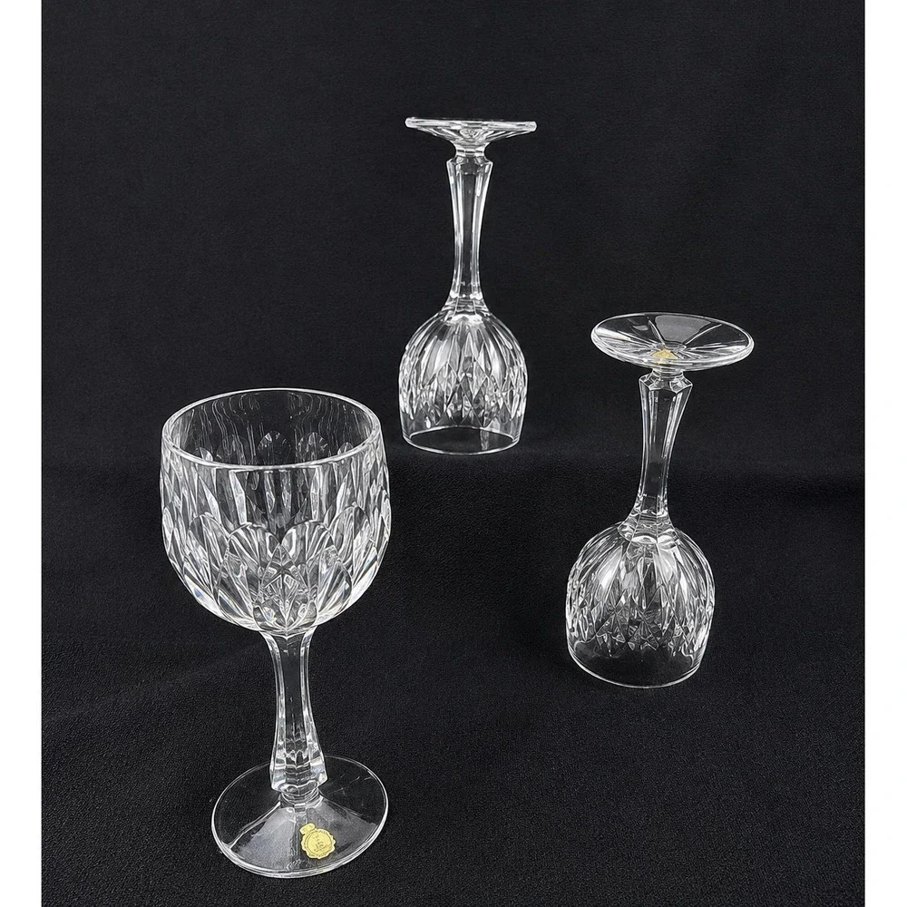 Nachtmann Crystal Edelweiss Claret Wine Goblets Set of 3 German Lead Glass 6.75
